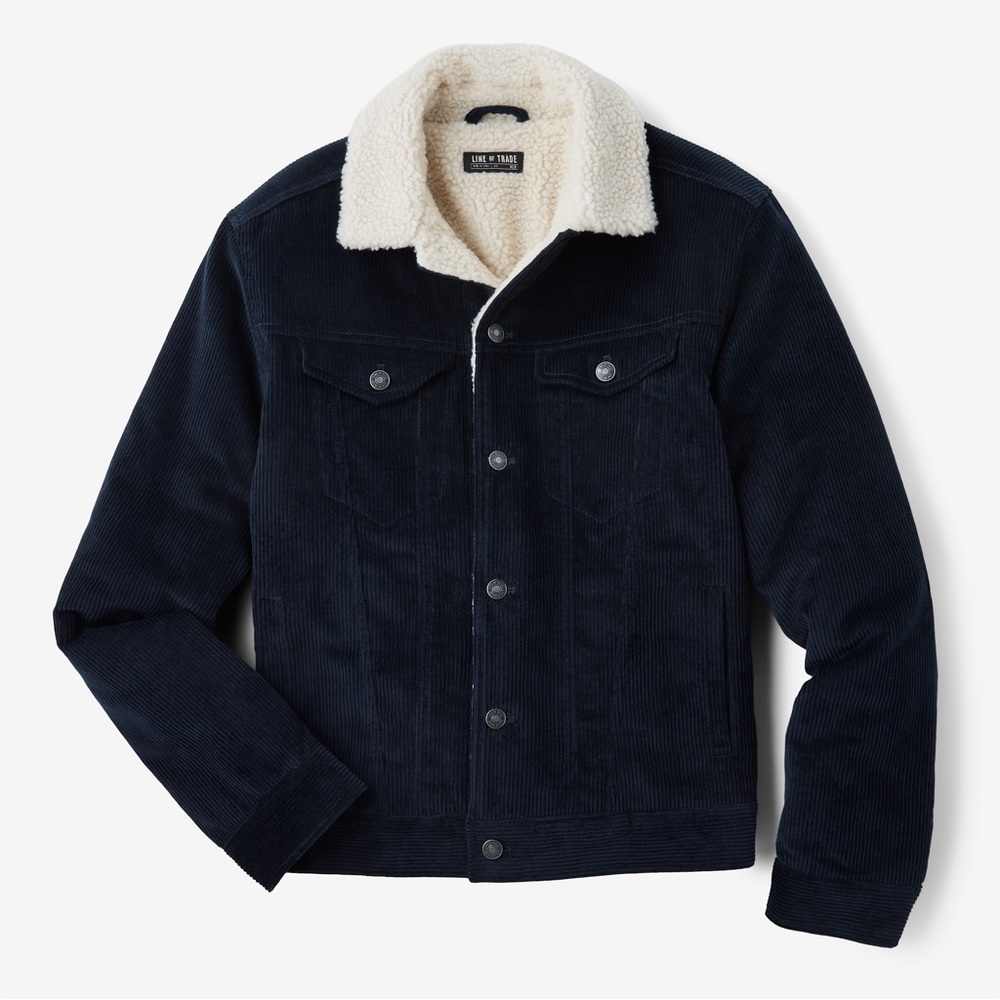 Line Of trade Montana Corduroy  Trucker Jacket Navy Midnight Sherpa XL